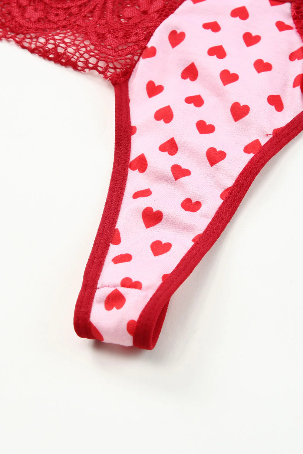 Lace Trim Heart Print Valentines Lingerie Set - Image 12