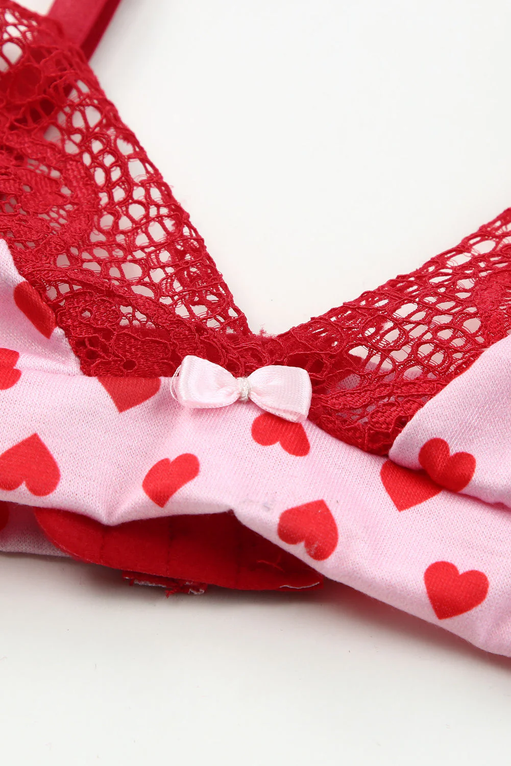 Lace Trim Heart Print Valentines Lingerie Set - Image 7