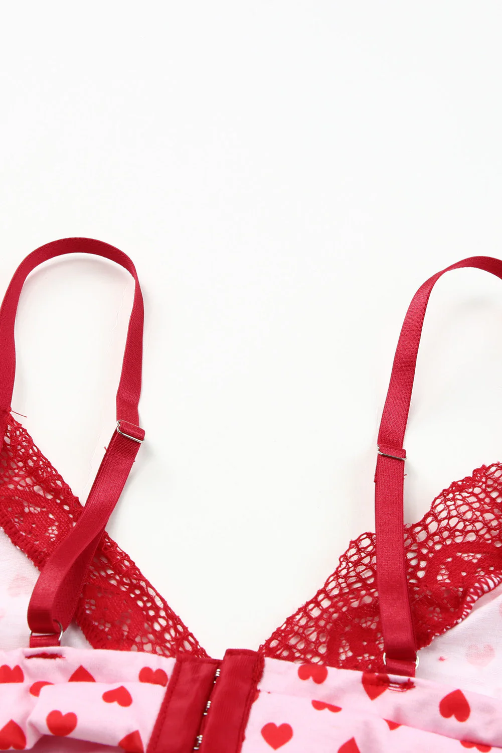 Lace Trim Heart Print Valentines Lingerie Set - Image 8