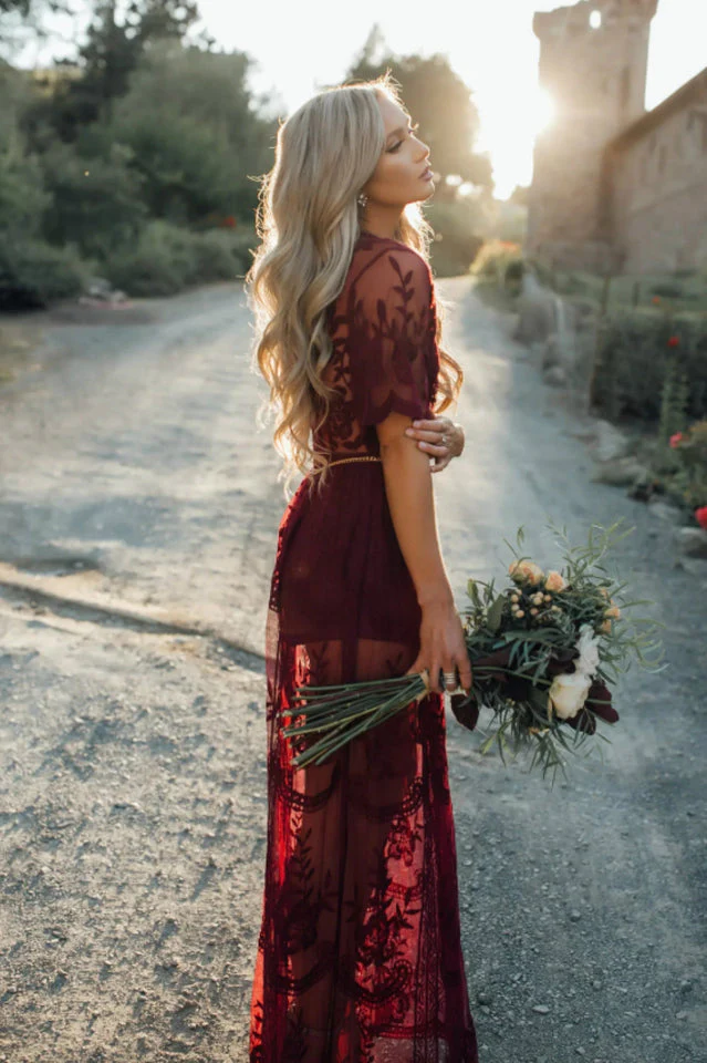 Lace V-neck Short Sleeve Cover Up - Image 2