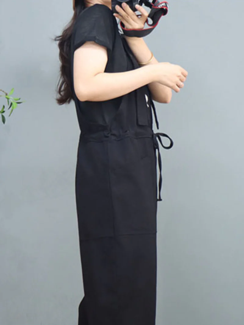 Waist Tie Belt Loose Wide-Leg Boho Pockets Overalls - Image 8