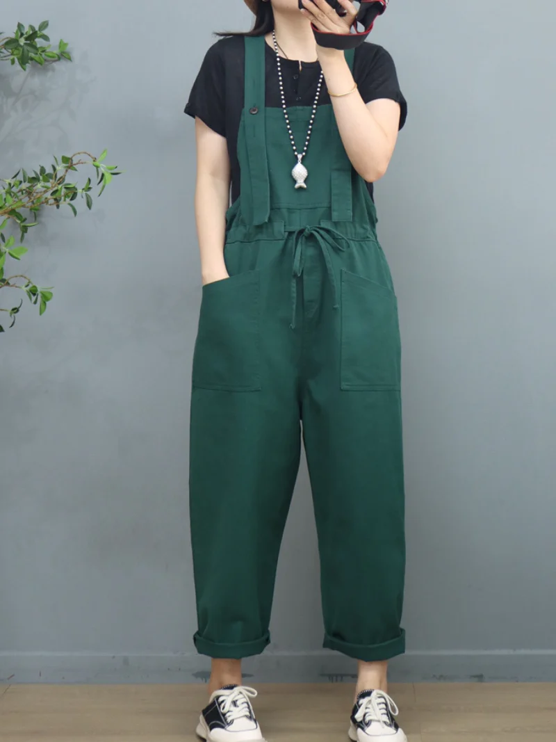 Waist Tie Belt Loose Wide-Leg Boho Pockets Overalls - Image 9