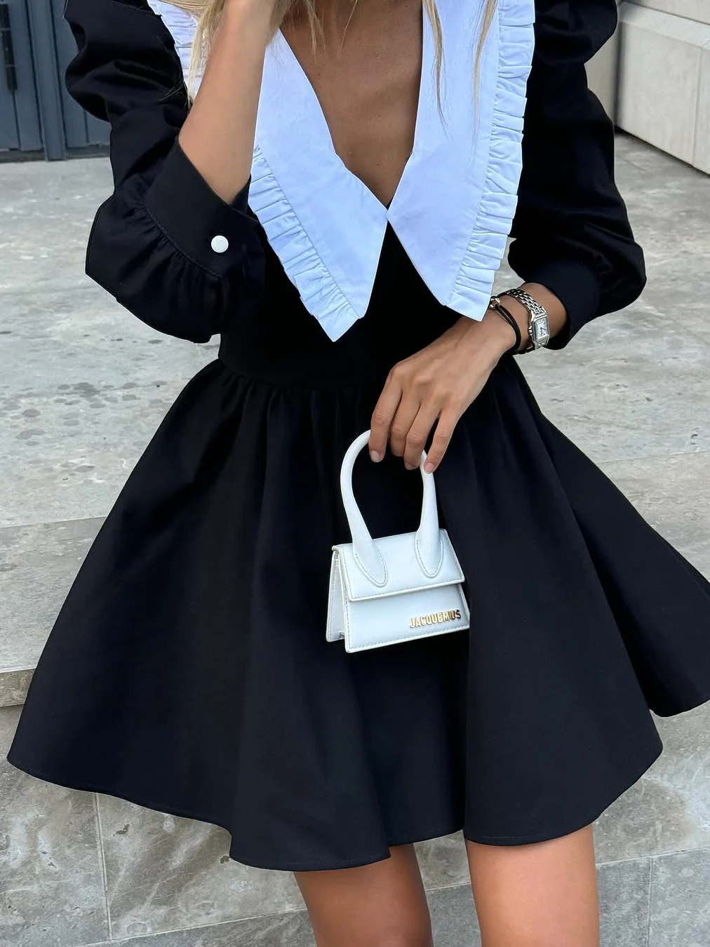 Lapel Color Clash Mini Dress - Image 2