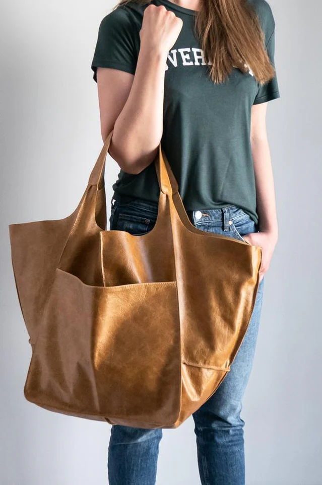 Large Leather Shopping Bag - Image 14