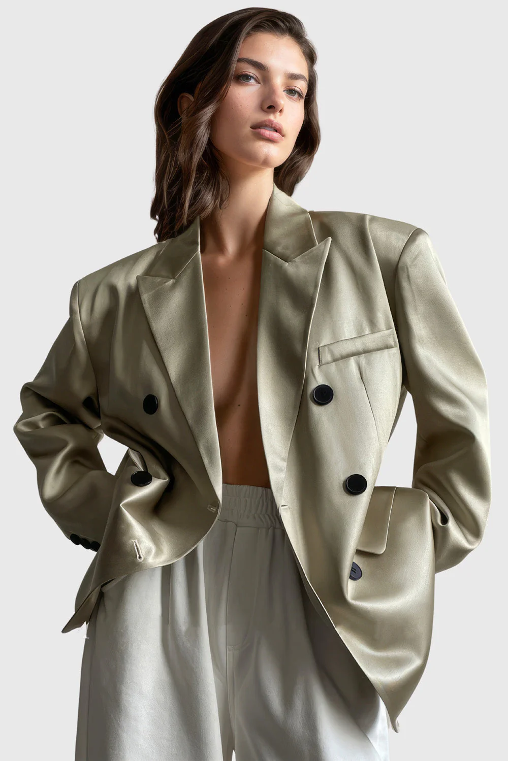 Leather Loose Blazer - Green