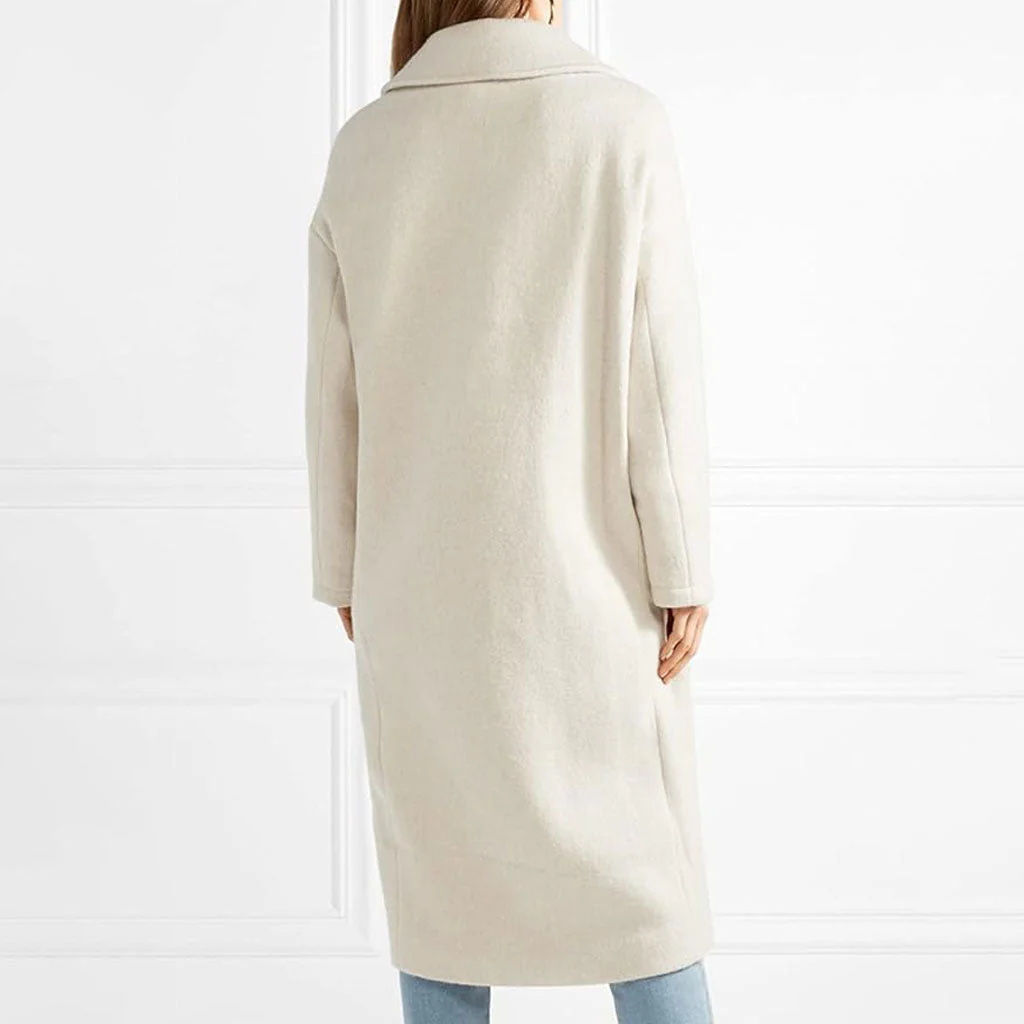 Leisure Notch Lapel Long Sleeve Double Breasted Pure Color Wool Blend Coat - Image 2