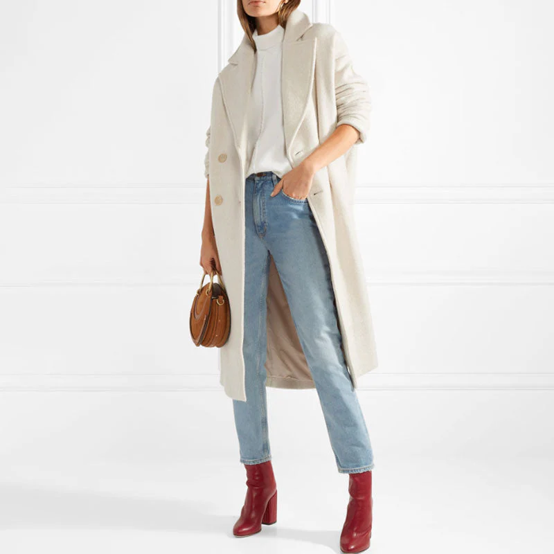 Leisure Notch Lapel Long Sleeve Double Breasted Pure Color Wool Blend Coat - Image 3