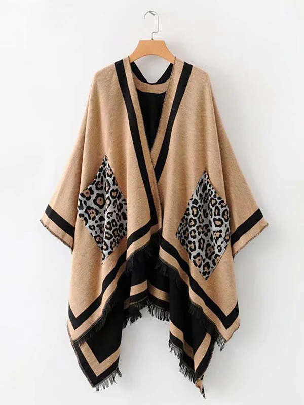 Leopard Pocket Patched Shawl Cardigan - Image 6