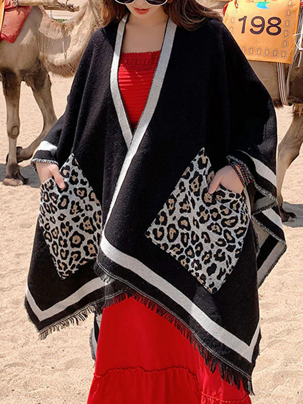 Leopard Pocket Patched Shawl Cardigan - Image 9