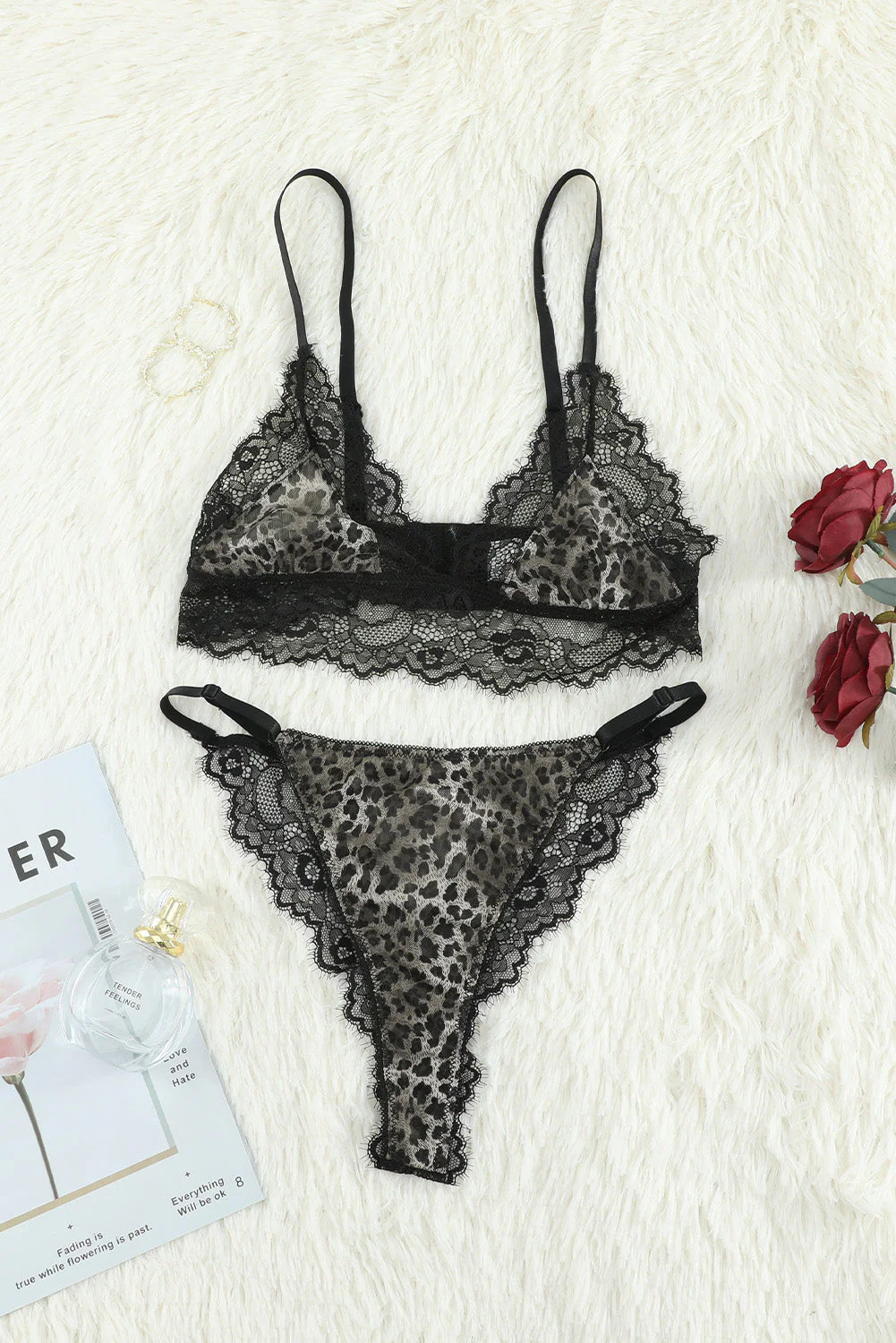 Leopard Print Lace Splicing Bra And Panty Set - Image 8
