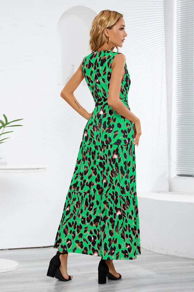 Leopard Print Open Back Split Sleeveless Dress - Image 3