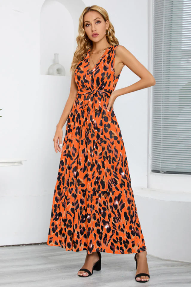 Leopard Print Open Back Split Sleeveless Dress - Image 4