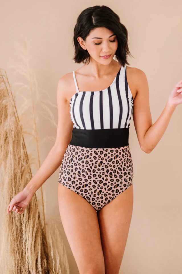 Leopard & Stripes One-Piece Swimsuit - Image 5