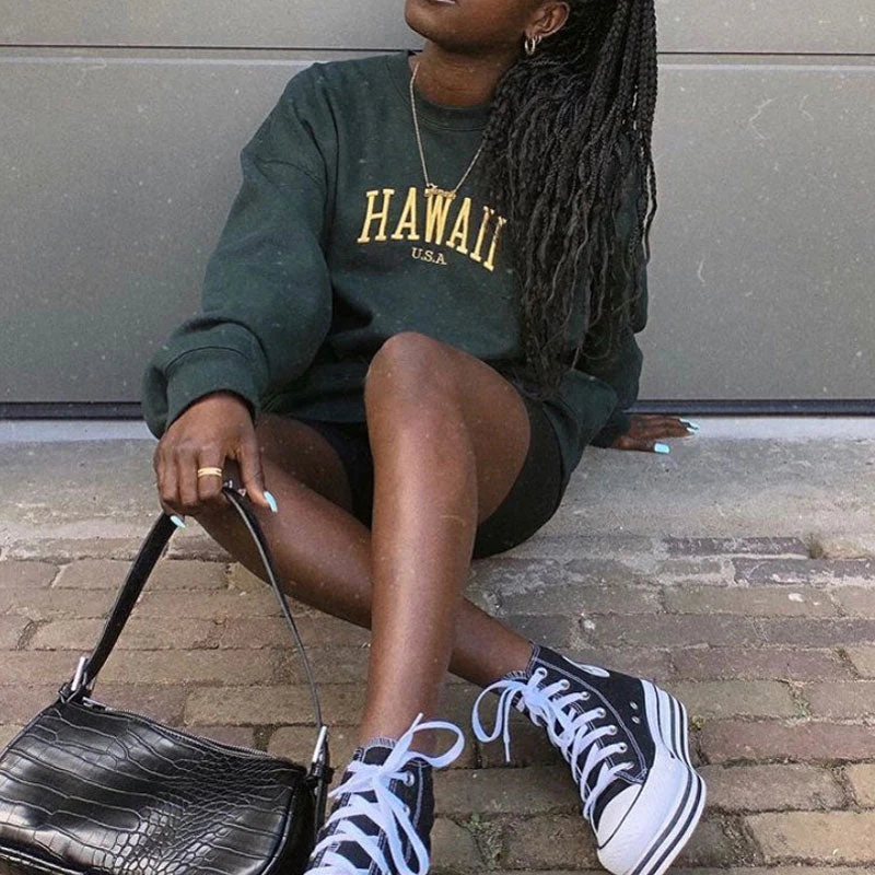 Letter Embroidery Drop Shoulder Long Sleeve Sweatshirt - Emerald Green - Image 3