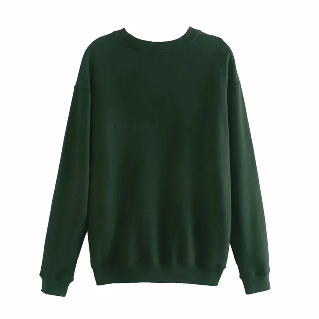 Letter Embroidery Drop Shoulder Long Sleeve Sweatshirt - Emerald Green - Image 4