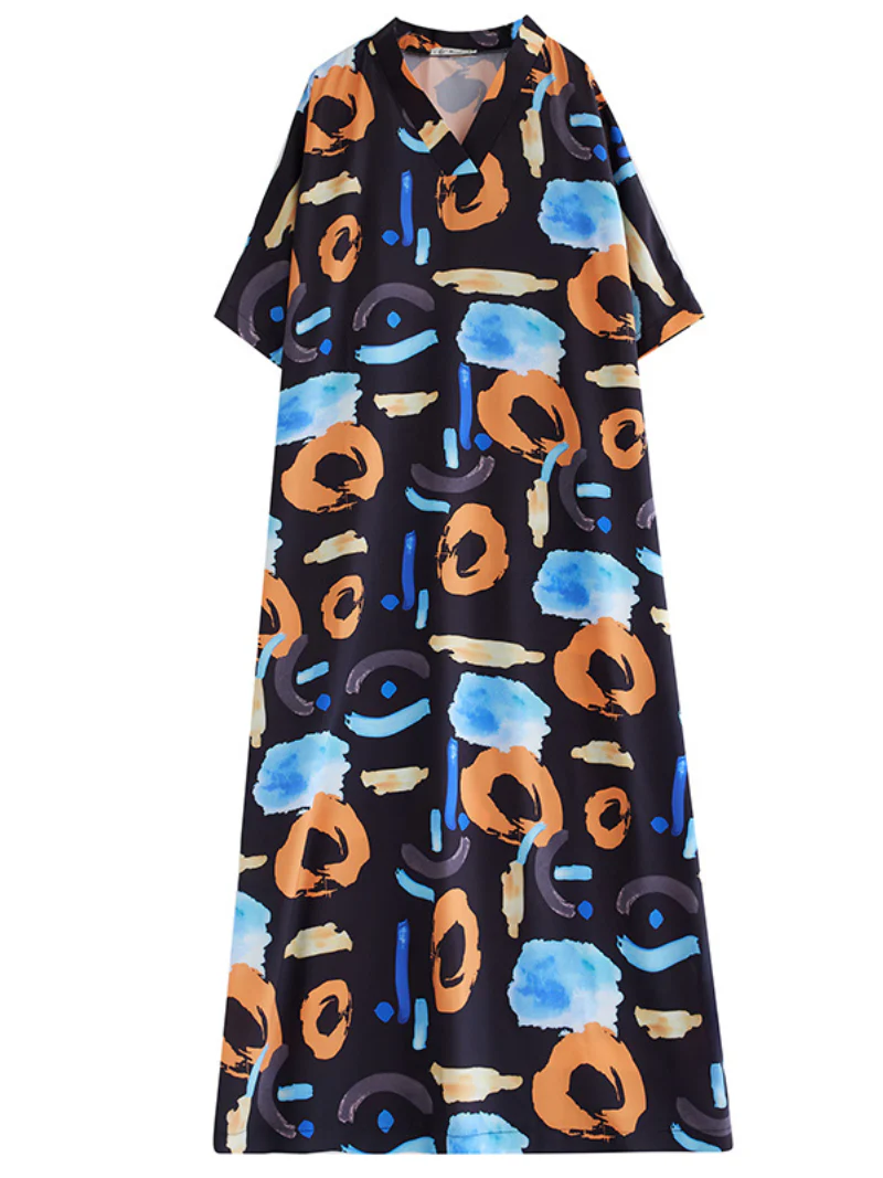 Lightweight Cover-Up V Neck Kaftan Dress - Image 5