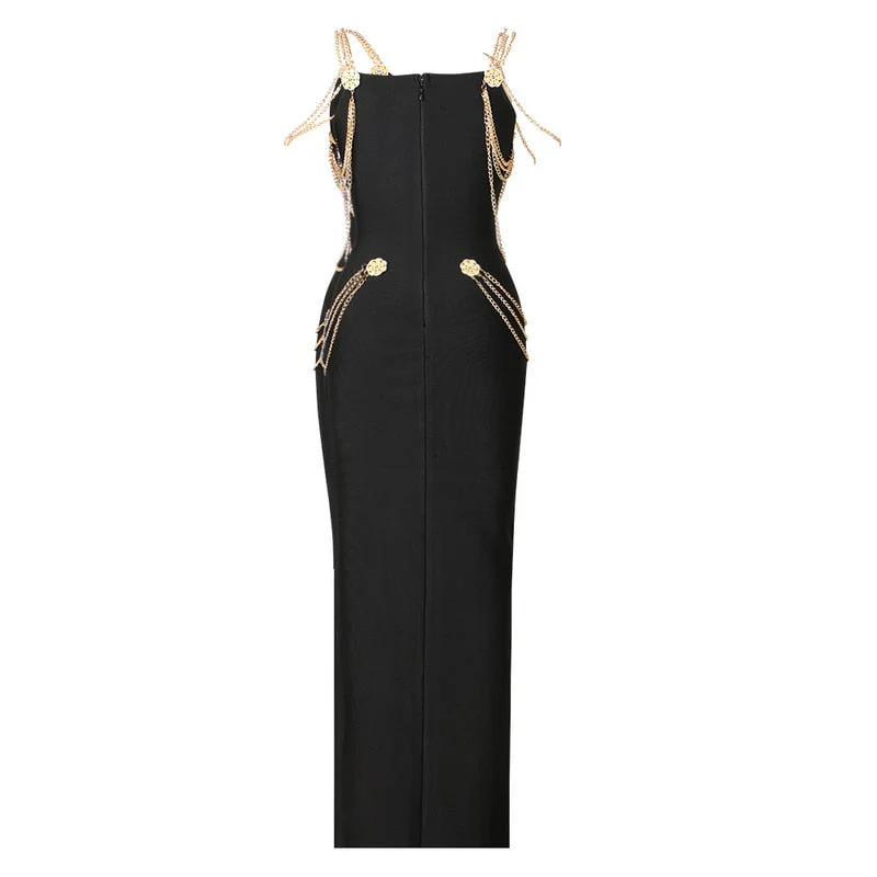 LILLY MAXI Dress with GOLD CHAINS and FRONT SLIT - Image 11