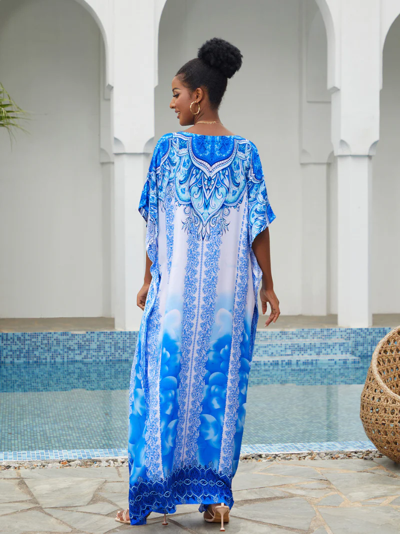 Live For Yourself Rayon Blue Loose Kaftan Dress - Image 3
