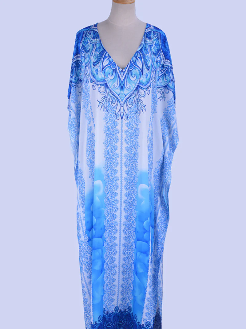 Live For Yourself Rayon Blue Loose Kaftan Dress - Image 4