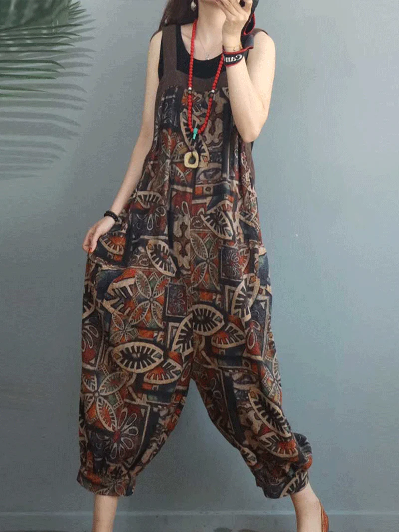 Lo Siento Ethnic Print Cotton & Linen Overall Dungaree - Image 4