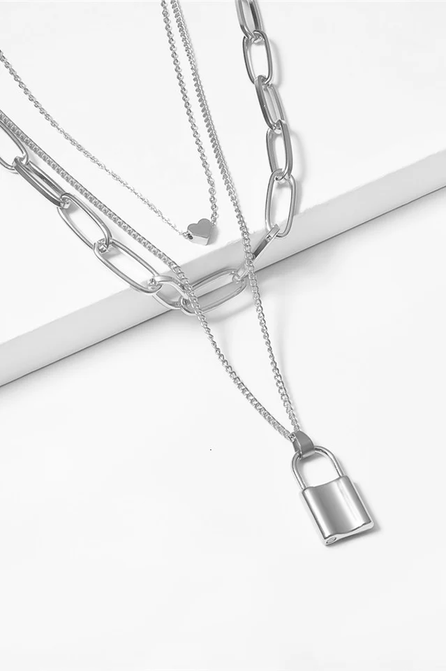 Lock Pendant Link Chain Necklace - Image 3