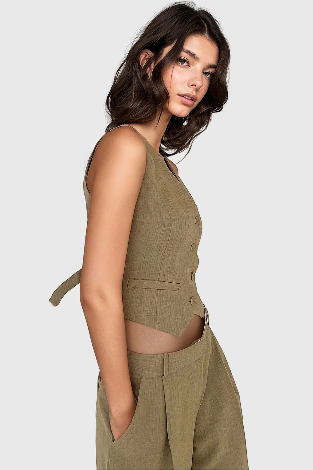 Long 3-Piece Suit - Beige - Image 3
