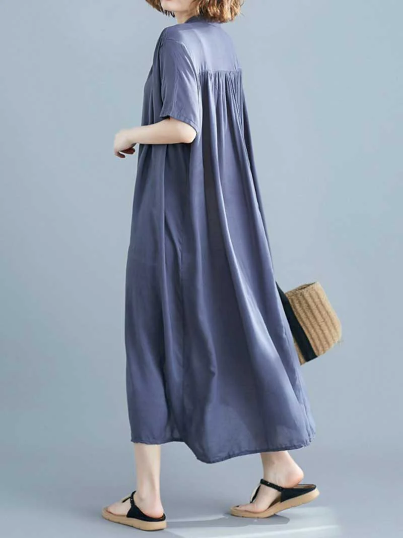 Long Cotton Front Button Cotton Shirt Dress (White - Black - Grey- Apricot) - Image 10
