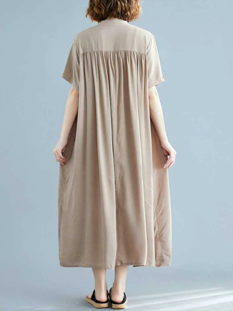 Long Cotton Front Button Cotton Shirt Dress (White - Black - Grey- Apricot) - Image 11