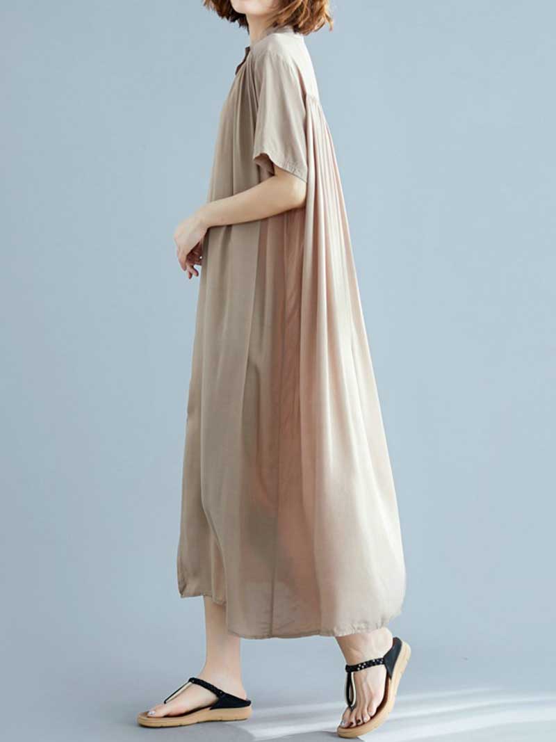 Long Cotton Front Button Cotton Shirt Dress (White - Black - Grey- Apricot) - Image 14