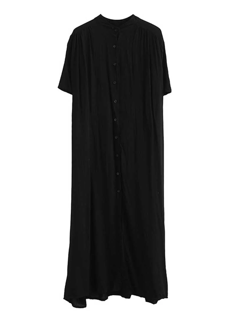 Long Cotton Front Button Cotton Shirt Dress (White - Black - Grey- Apricot) - Image 6