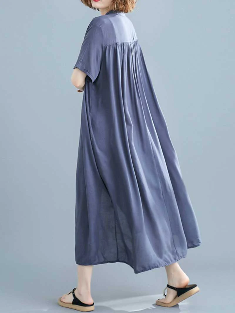 Long Cotton Front Button Cotton Shirt Dress (White - Black - Grey- Apricot) - Image 7