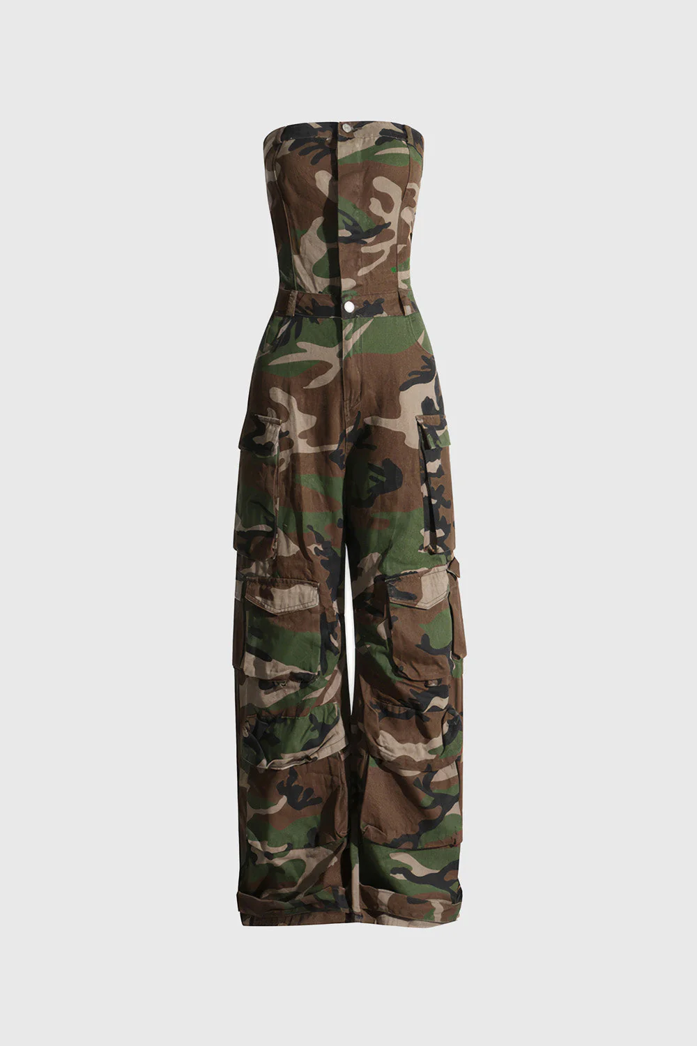 Long Jumpsuit in Army Pattern - Green & Brown - Image 2