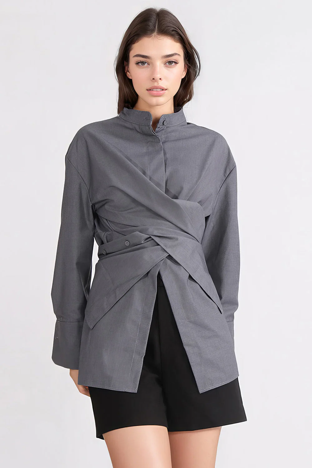 Long Shirt with Hugging Detail - Grey
