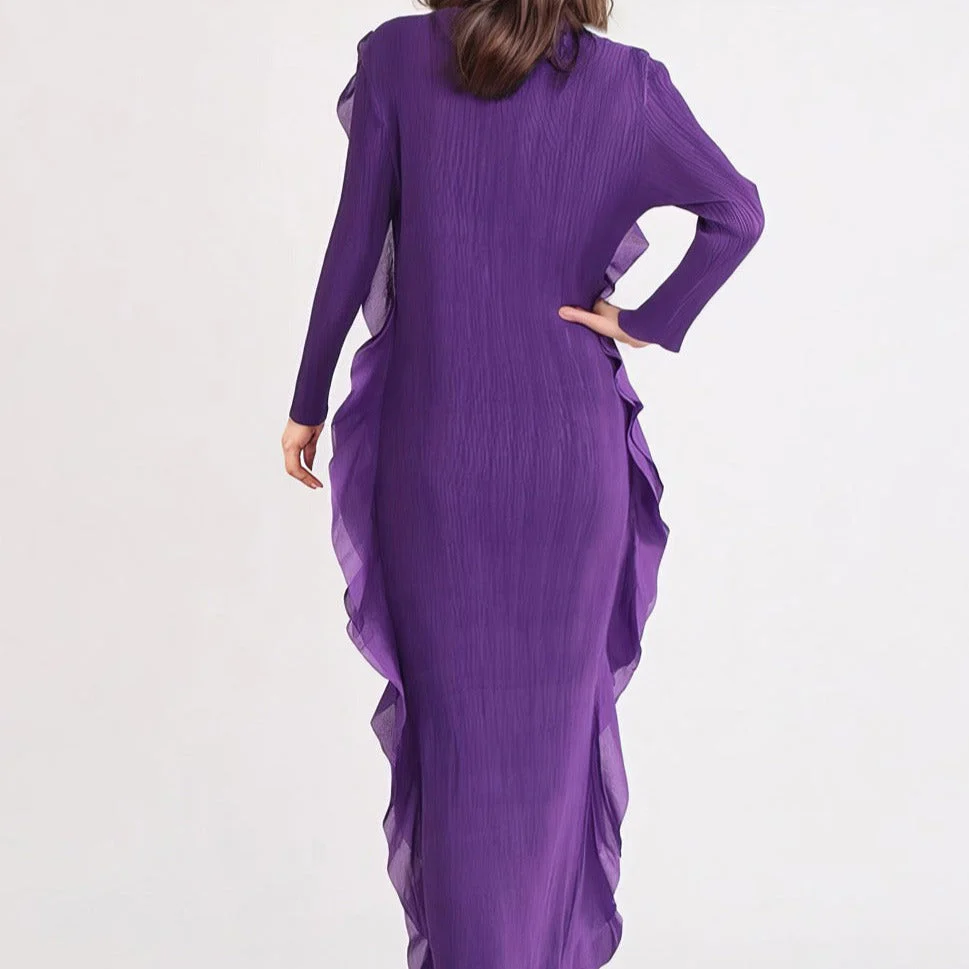 PURPLE Long Sleeve MAXI Dress with RUFFLES - Image 2
