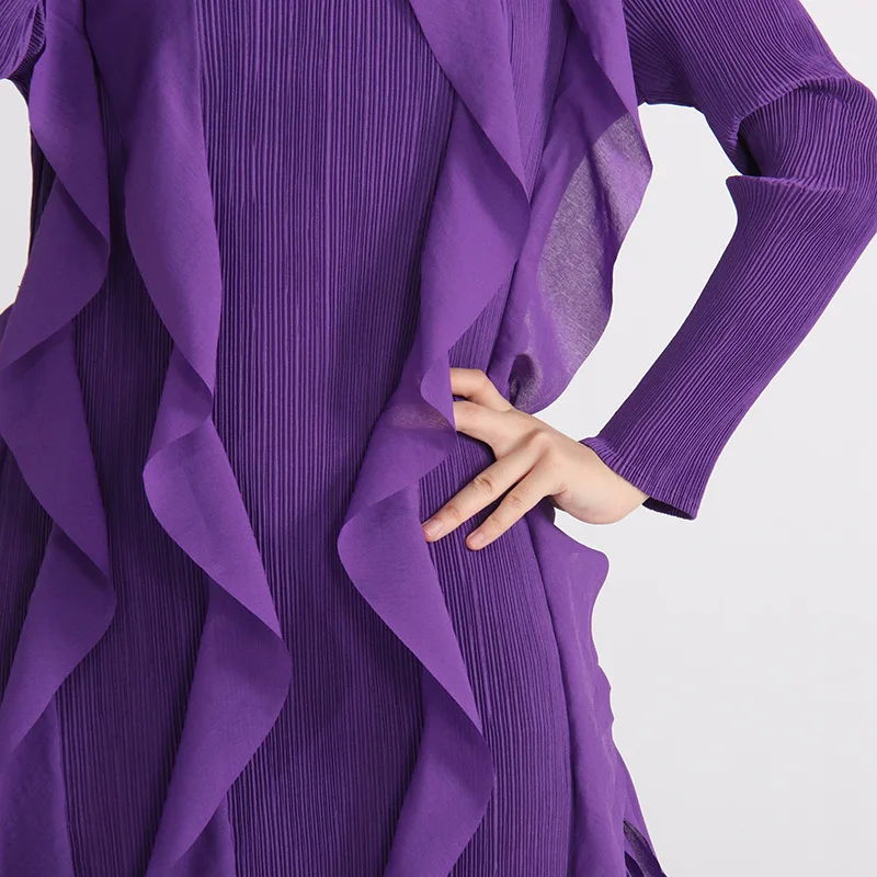 PURPLE Long Sleeve MAXI Dress with RUFFLES - Image 4