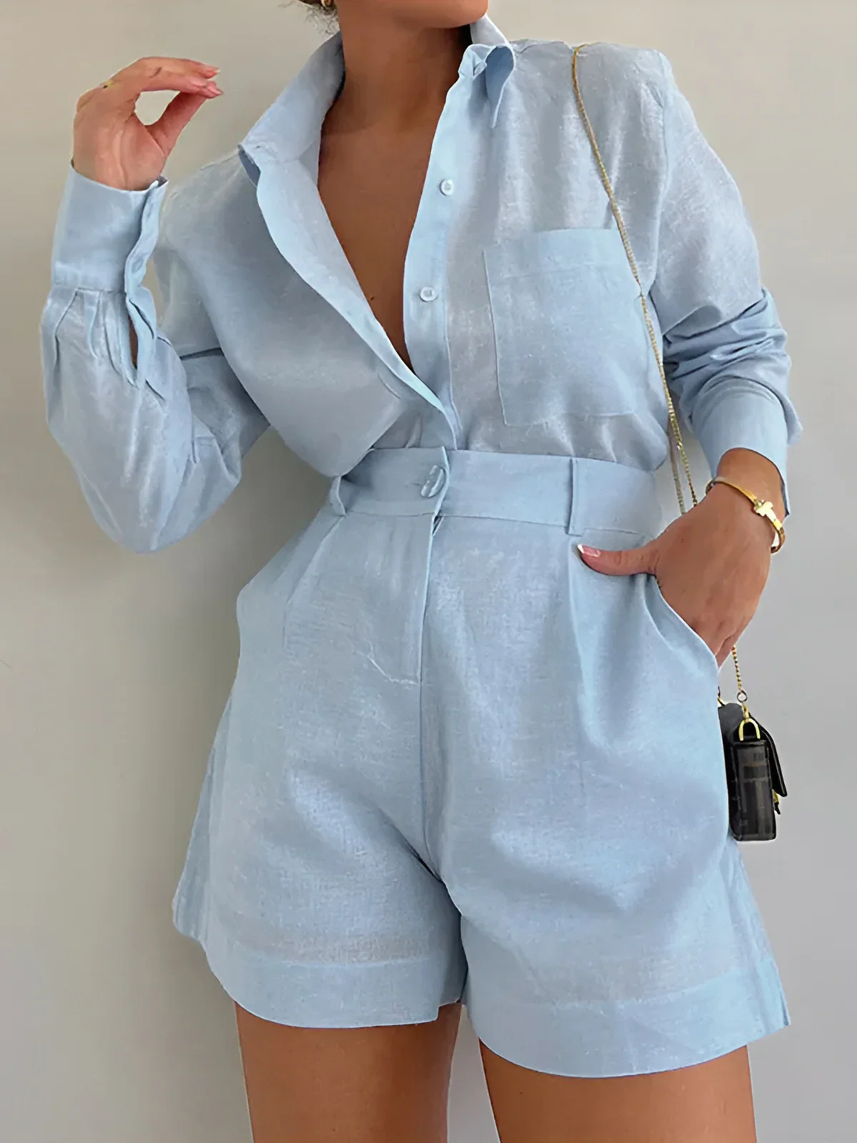 Long Sleeve Loose Shorts Set - Image 4