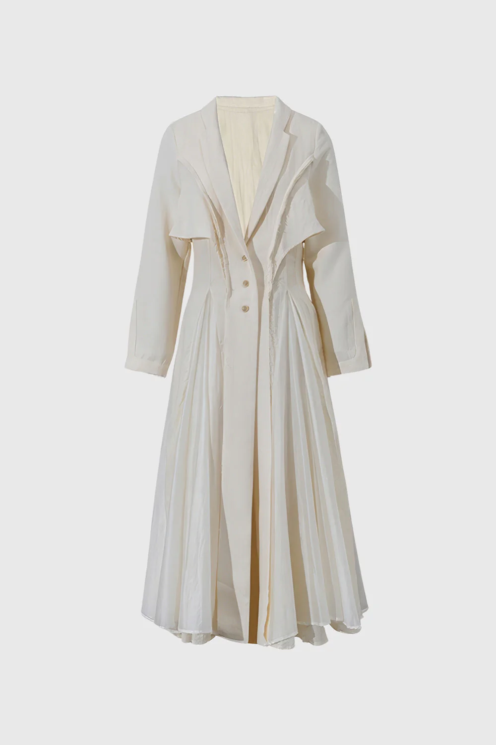 Long Sleeve Maxi Dress with V Neckline - Beige - Image 3