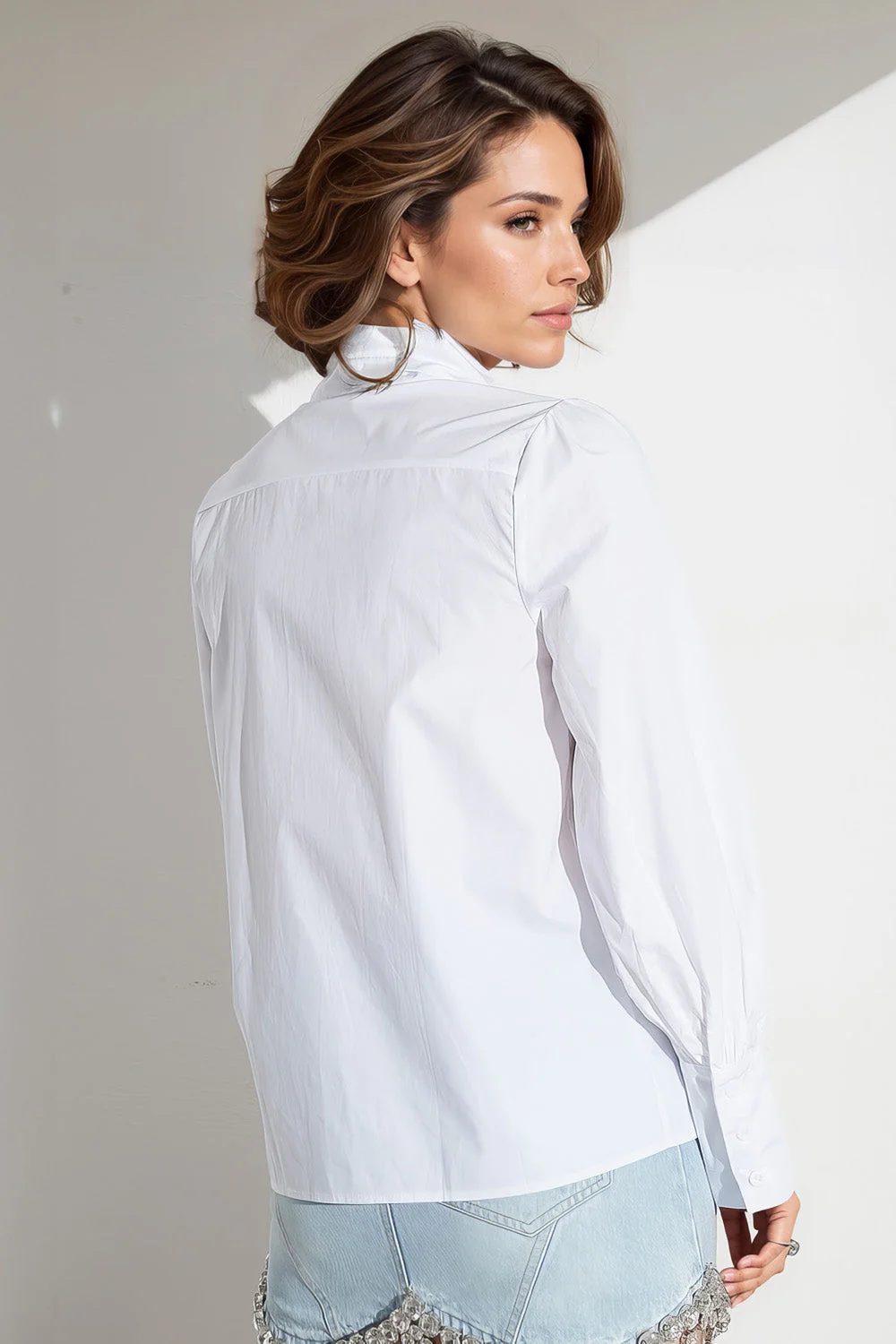 Long Sleeve Shirt with Collar Detail - White - Image 2