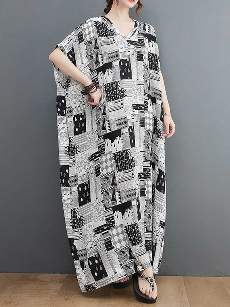 Look At Me Black & White Printed Kaftan Dress - Image 5