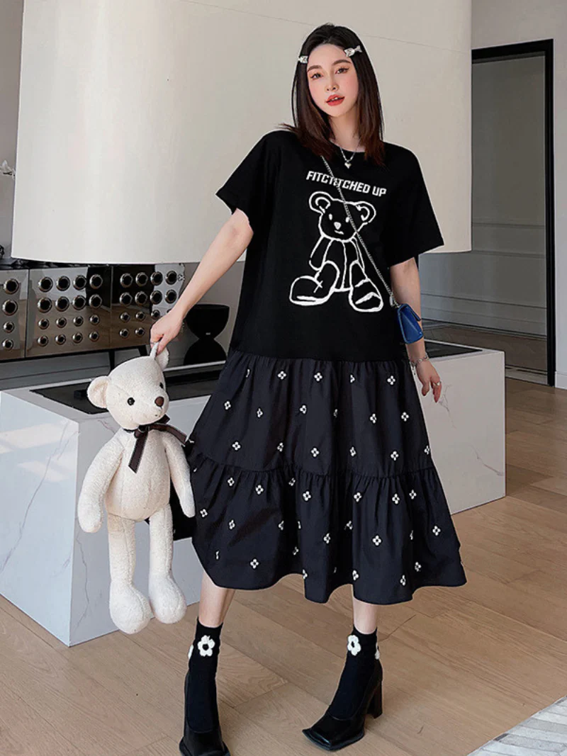 Look At The Sky Cotton Black A-Line Dress - Image 2
