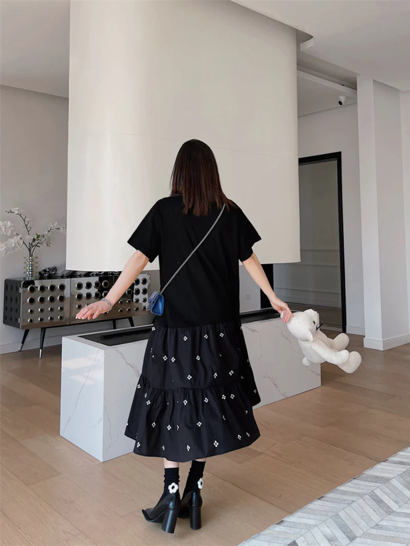 Look At The Sky Cotton Black A-Line Dress - Image 5