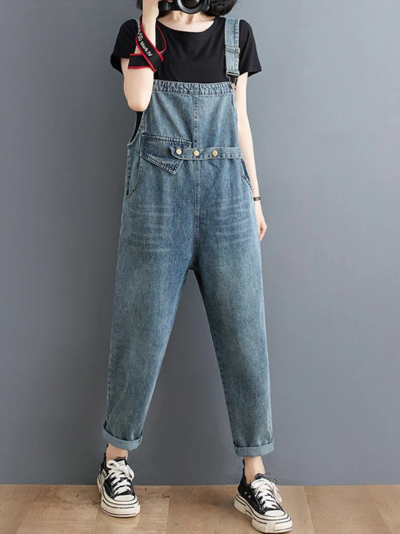 Look Good Denim High Waist Cropped Overall Dungarees - Image 4