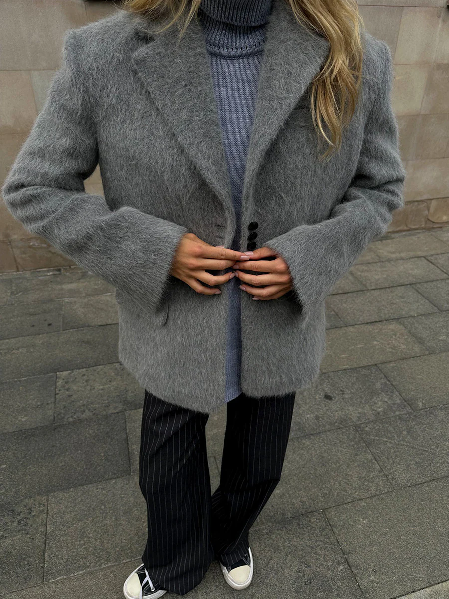 Loose Lapel Fluffy Jacket - Image 5