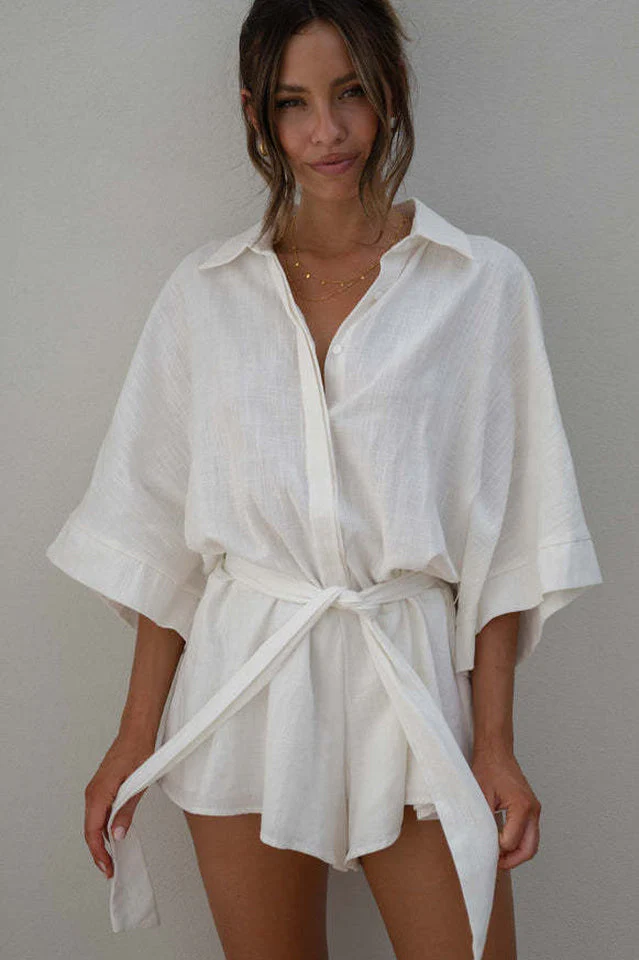 Loose Sleeve Tie Waist Romper - Image 9