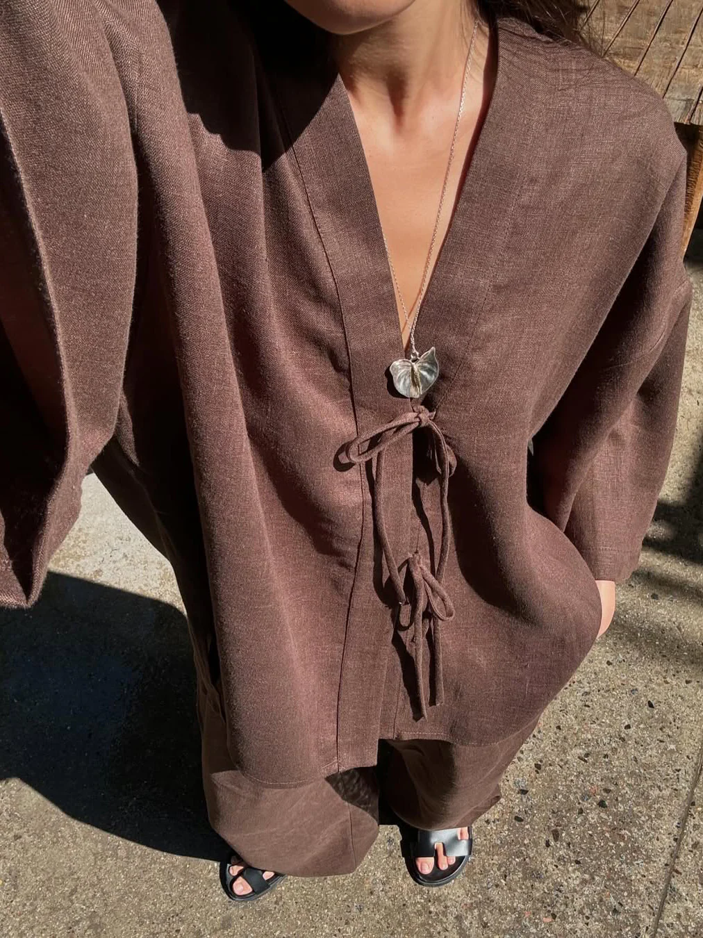 Loose Tie Cotton Linen Suit - Image 2