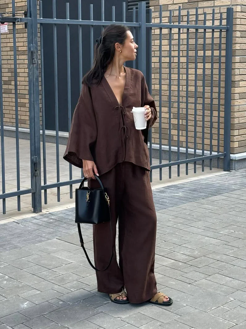 Loose Tie Cotton Linen Suit - Image 4