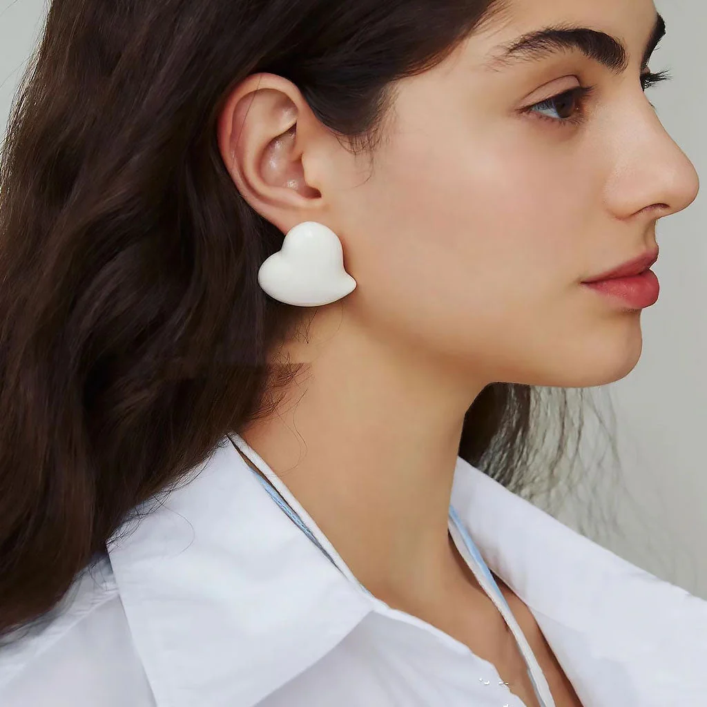 LOVE IS AROUND French Style Enamel Puffed Heart Stud Earrings - Image 3