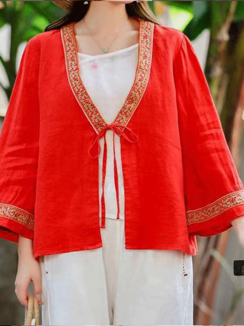 Love Yourself Embroidery lace-up Shirt Top - Image 4