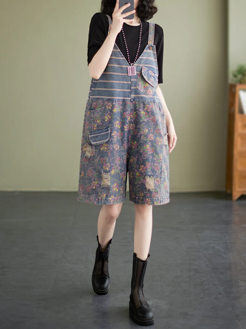 Love Yourself Denim High Waist Short Dungarees - Image 2