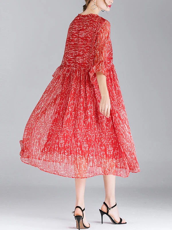 Luisa Vintage Contrasting V-neck Floral Print High Waist Midi Dress with Bell Sleeves - Image 5